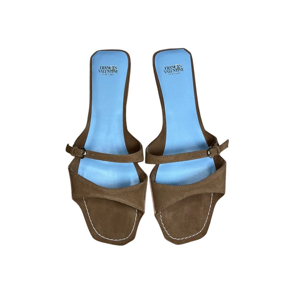 Frances Valentine Double Strap Suede Slide Square Toe Sandals Women’s Size 9.5